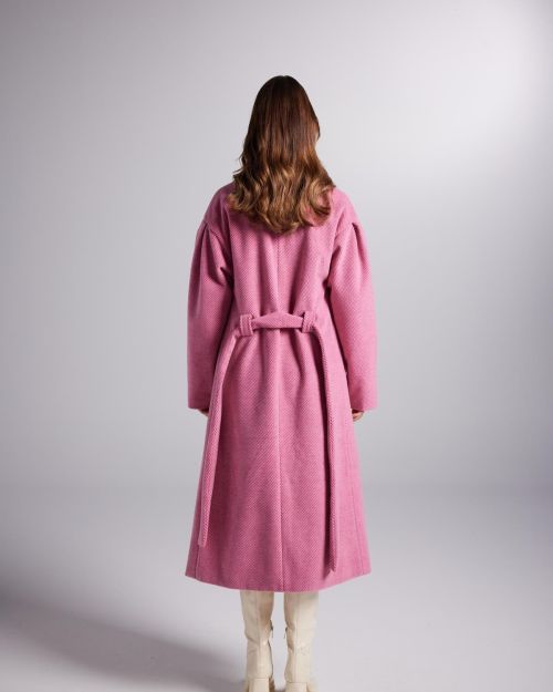 Belted Single Buttoned Maxi Pink Cashmere Mira Trench Coat