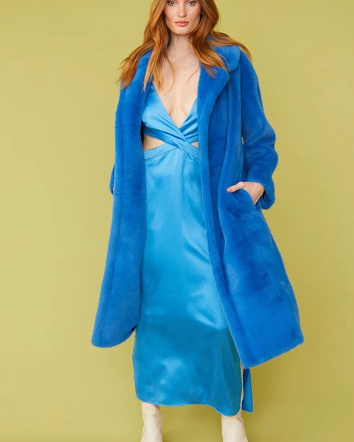 Blue Faux Fur Maxi Duchess Coat