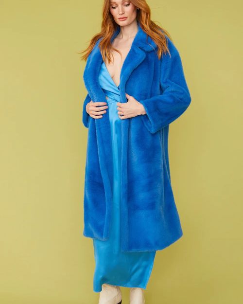 Blue Faux Fur Maxi Duchess Coat