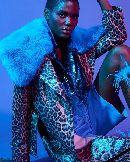 Blue Faux Suede Trench Coat with Faux Fur Collar