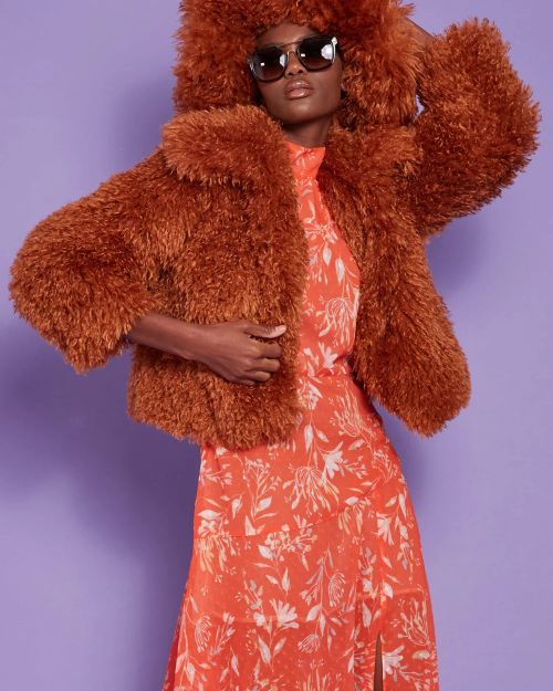 Chocolate Bamboo Lyocell Knitted Vegan Faux Shearling Jacket