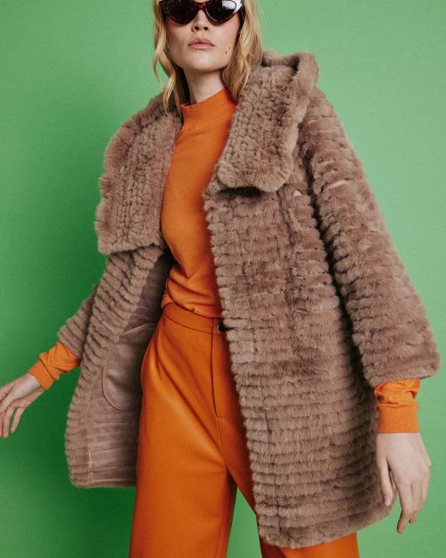 Mocha Faux Mink Fur Hooded Coat