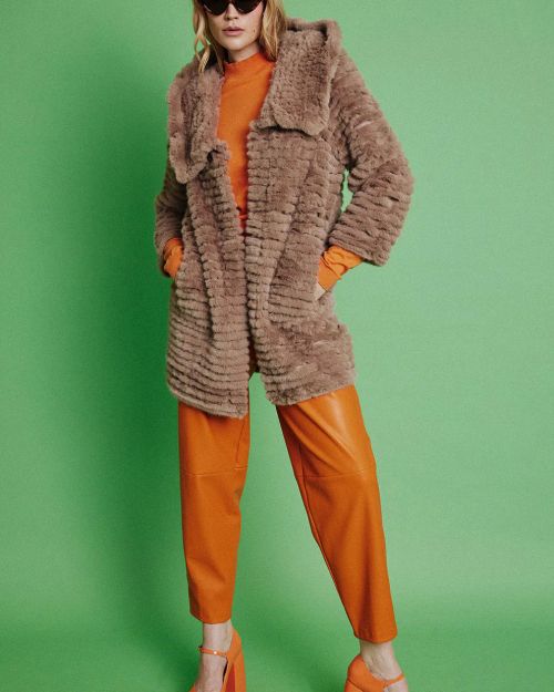 Mocha Faux Mink Fur Hooded Coat