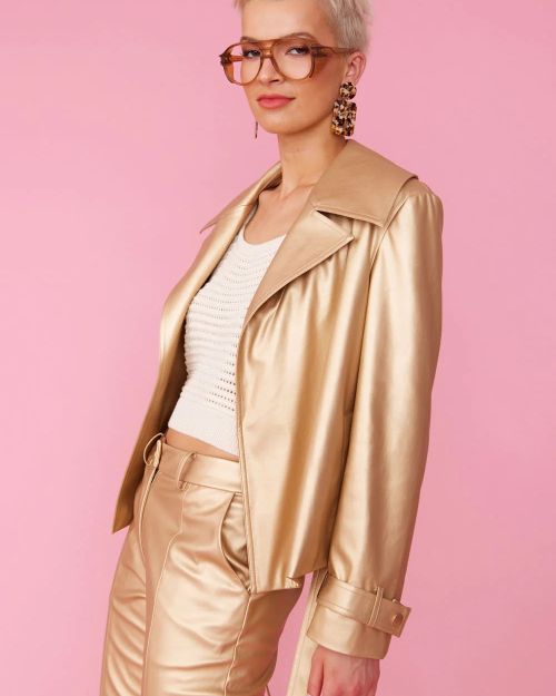 Faux Leather Metallic Gold Jacket