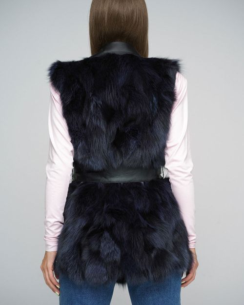 Purple Genuine Fox Fur Vest with Leather Belt