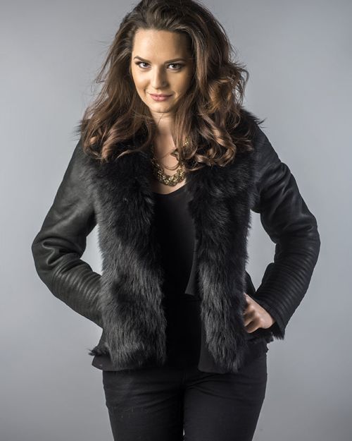 Black Lamb Nappa Leather Jacket with Merino Fur Collar