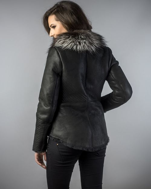 Black Merino Shearling Jacket with Arctic Fox Fur Collar