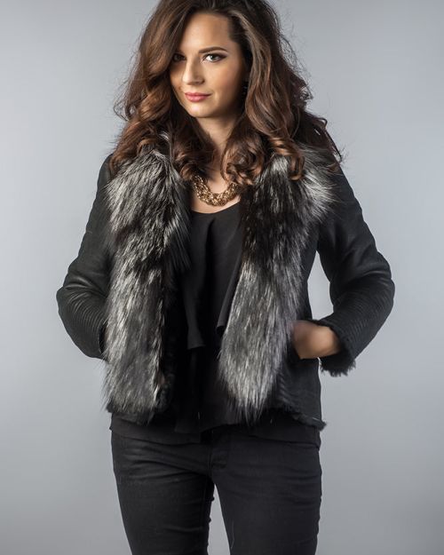 Black Merino Shearling Jacket with Arctic Fox Fur Collar