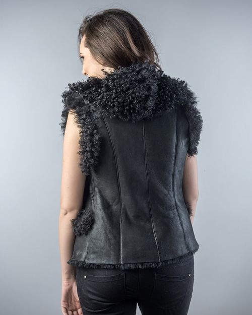 Black Natural Nappa Lambskin Merino Fur Vest
