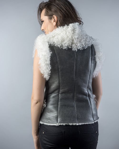 Gray Natural Nappa Lambskin Merino Fur Vest