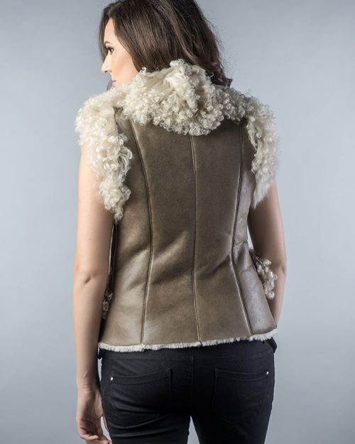Taupe Natural Nappa Lambskin Merino Fur Vest