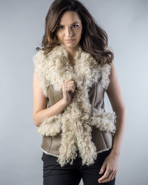 Taupe Natural Nappa Lambskin Merino Fur Vest