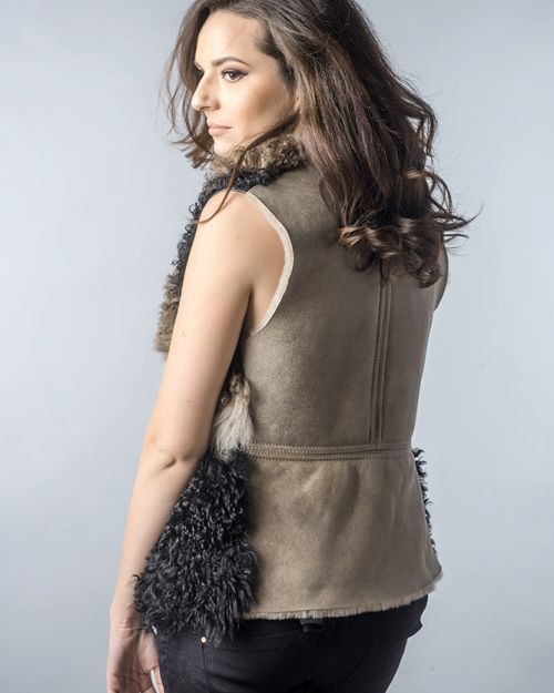 Taupe Lamb Nappa Leather Shearling Vest
