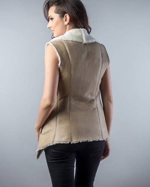 Beige Genuine Nappa Lambskin Merino Fur Vest