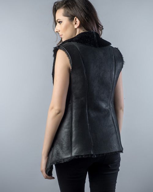 Black Genuine Nappa Lambskin Merino Fur Vest