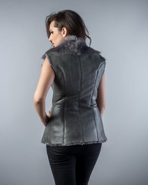 Gray Genuine Nappa Lambskin Fur Vest