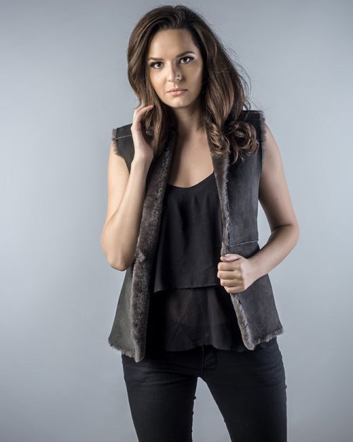 Gray Reversible Natural Nappa Sheepskin Fur Vest