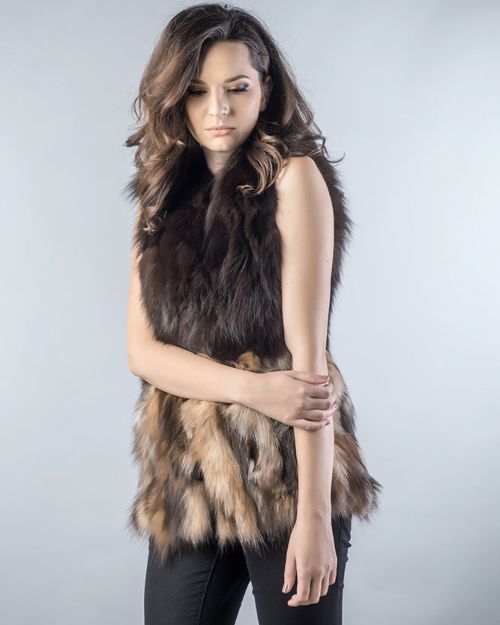 Black Light Brown Genuine Fox Fur Vest