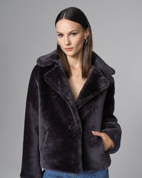 Gray Merino Sheepskin Fur Jacket