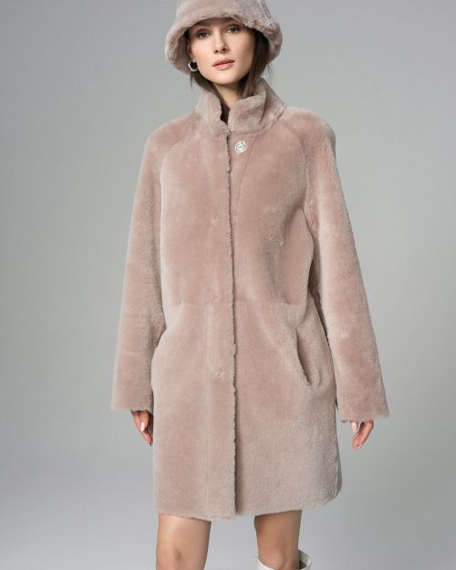 Pink Reversible Genuine Merino Wool Sheepskin Midi Coat