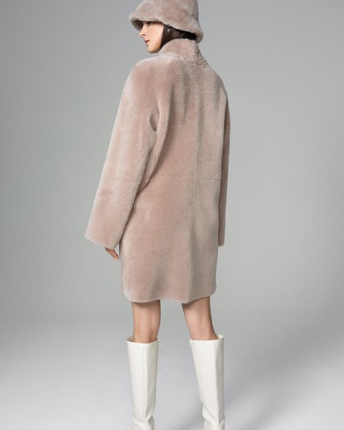 Pink Reversible Genuine Merino Wool Sheepskin Midi Coat