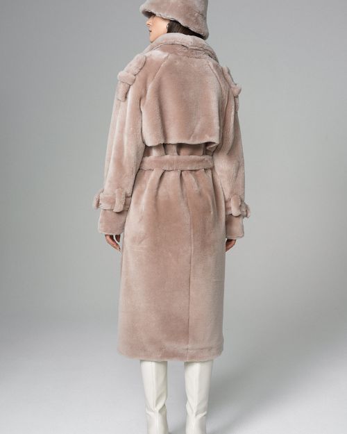 Pink Genuine Lamb Fur Overcoat with Fanny Pack