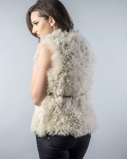 Beige Genuine Merino Shearling Vest