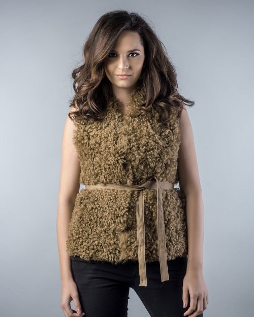 Light Brown Genuine Merino Shearling Vest