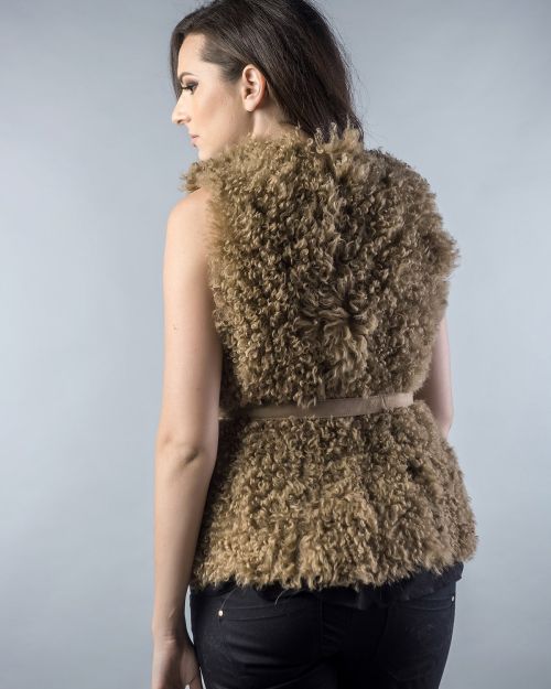Light Brown Genuine Merino Shearling Vest