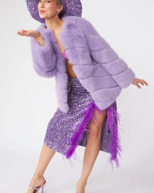 Gaga Faux Fur Striped Lilac Coat