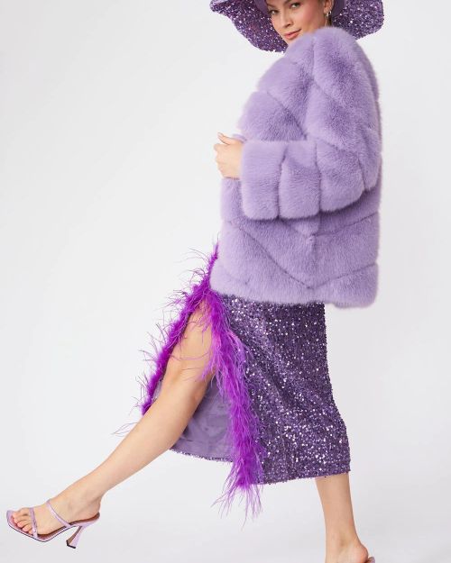 Gaga Faux Fur Striped Lilac Coat
