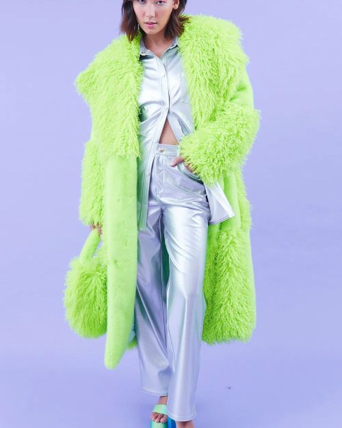 Green Faux Mongolian Fur Bamboo Coat
