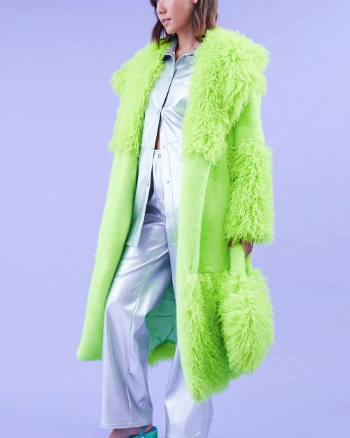 Green Faux Mongolian Fur Bamboo Coat