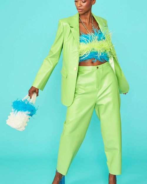 Green Vegan Leather Blazer