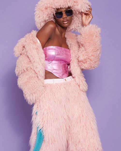 Light Pink Bamboo Lyocell Knitted Vegan Faux Shearling Jacket