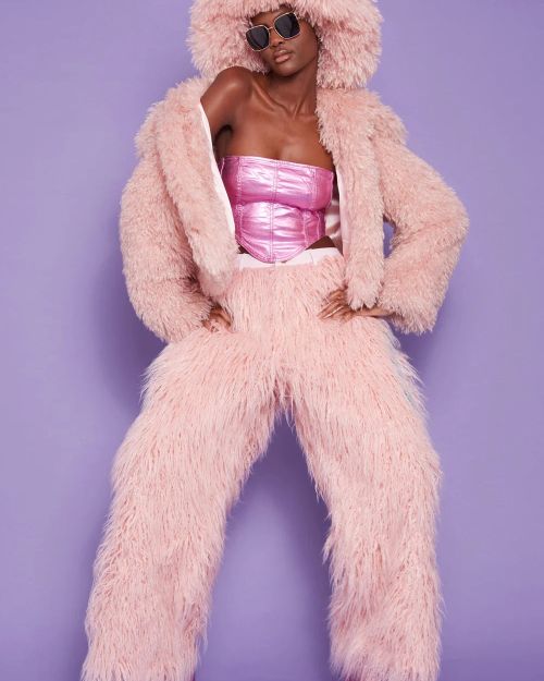 Light Pink Bamboo Lyocell Knitted Vegan Faux Shearling Jacket