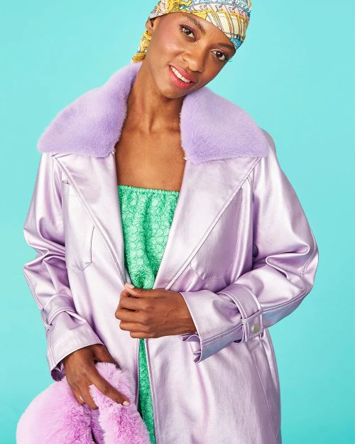 Lilac Faux Suede Metallic Maxi Trench Coat