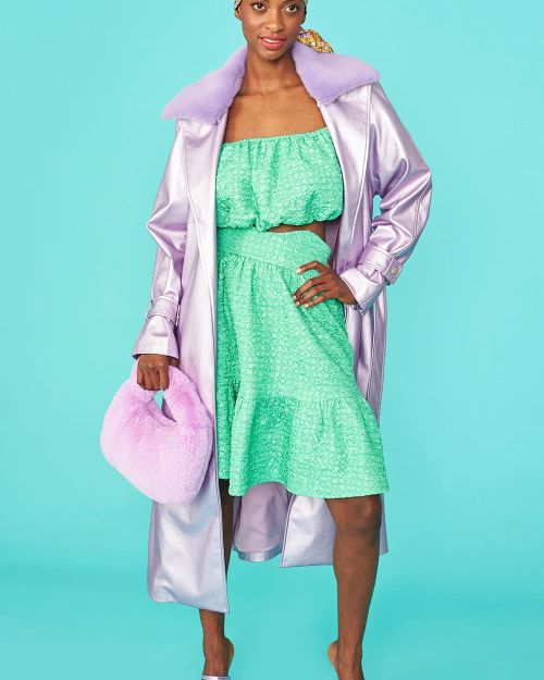 Lilac Faux Suede Metallic Maxi Trench Coat