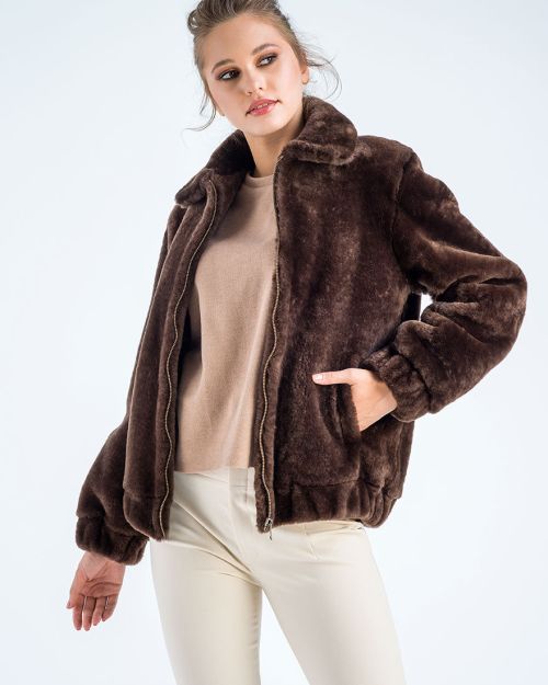 Taupe Lamb Sheepskin Merino Fur Jacket