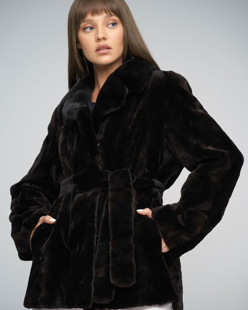 Dark Brown Genuine Mink Fur Midi Coat