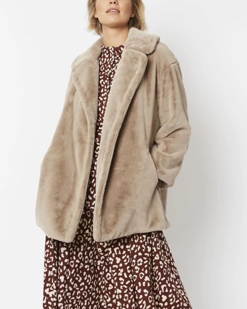 Mocha Faux Fur Midi Coat