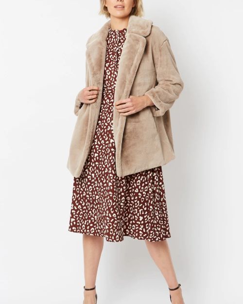 Mocha Faux Fur Midi Coat