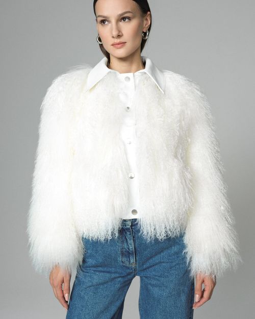 White Natural Mongolian Shearling Jacket