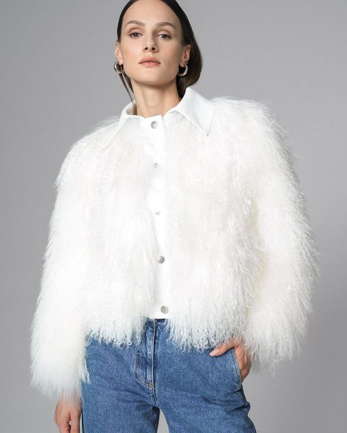 White Natural Mongolian Shearling Jacket