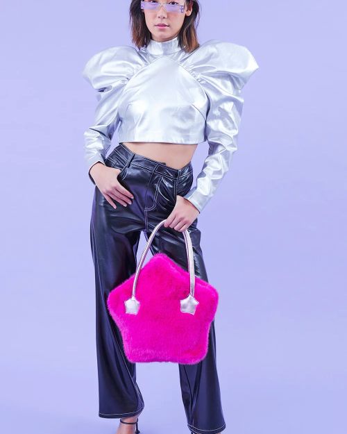 Pink Bamboo Faux Fur Star Tote Bag