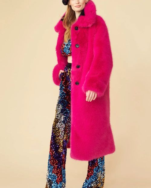 Pink Knitted Bamboo Faux Fur Coat