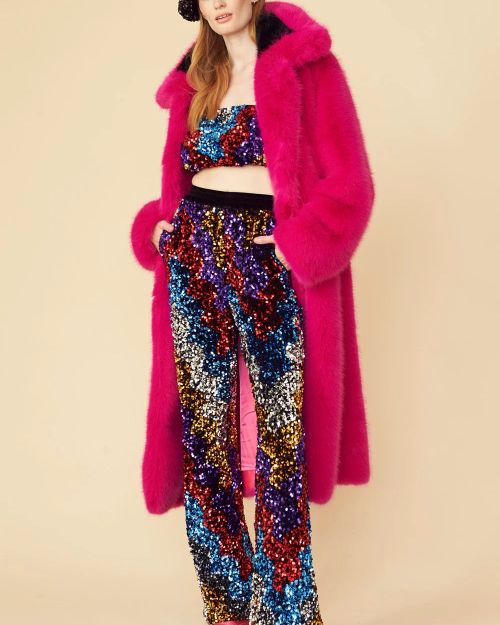 Pink Knitted Bamboo Faux Fur Coat