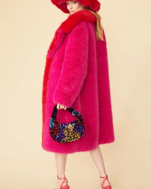Pink Knitted Bamboo Faux Fur Maxi Coat