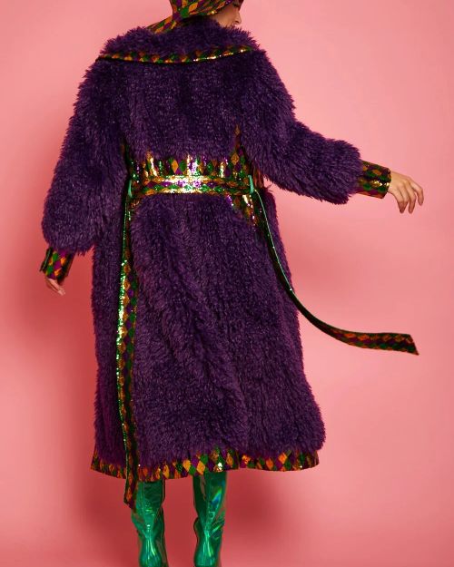 Purple Knitted Bamboo Eco Leather Shearling Coat