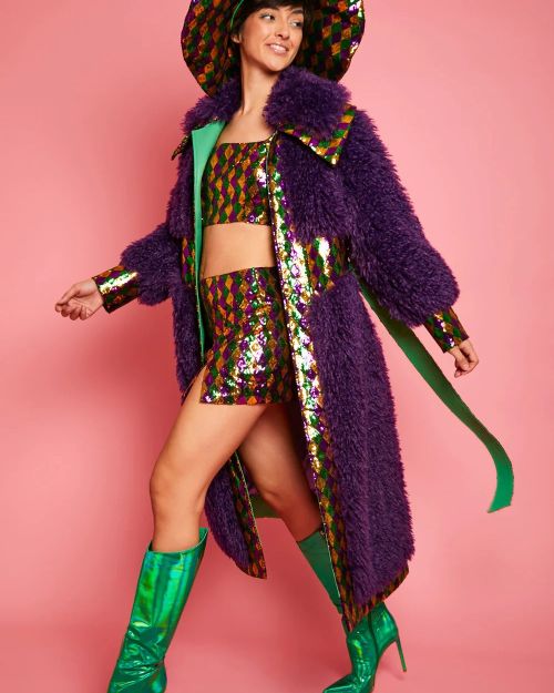 Purple Knitted Bamboo Eco Leather Shearling Coat